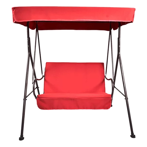 2-Person Black Metal Adjustable Patio Swing Chair in Red