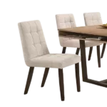 Modern Dark Walnut Set of 2 Solid Wood Chairs With Beige Fabric Biscuit Style Tufted Seats For Dining Room