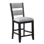 Modern Black Set of 2 Solid Wood Ladder Back Chairs with Gray Upholstered Seats For Dining Room