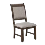 Modern Brown Set of 2 Solid Wood Chairs with Gray Upholstered Fabric Seat For Dining Room