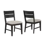 Modern Dark Gray Set of 2 Solid Wood Chairs with Ladder Back and Gray Fabric Upholstery For Dining Room