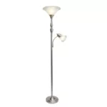 71 in. 2-Lights Brushed Nickel Floor Lamp with White Marble Glass Shade