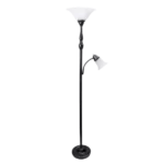 71 in. 2-Lights Bronze Floor Lamp with Marble Glass Shade