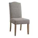Modern Brown Set of 2 Solid Wood Chairs with Beige Upholstered Fabric Seat And Nail head Trim For Dining Room