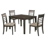 Modern Cherry 5Pc Dining Set Rectangular Table With 4 Solid wood Beige Padded Fabric Cushions Chair For Dining Room