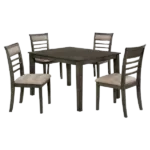 Modern Cherry 5Pc Dining Set Rectangular Table With 4 Solid wood Beige Padded Fabric Cushions Chair For Dining Room