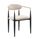 Modern Black Set of 2 Taupe Fabric Upholstered Side Chairs of Metal Frame For Dining Room