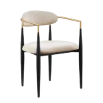 Modern Black Set of 2 Taupe Fabric Upholstered Side Chairs of Metal Frame For Dining Room
