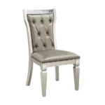 Modern Champagne Set of 2 Solid Wood Chairs With Warm Grey Button Tufted Leatherette Cushions Seats For Dining Room