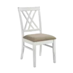 Modern White and Oak Set of 2 Solid Wood Chairs with Fabric Upholstered Seats For Dining Room