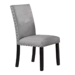 Modern Grey Fabric Set of 2 Solid Wood Chairs With Plush Cushions, Nail Head Trim For Dining Room
