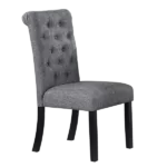 Modern Charcoal Fabric Set of 2 Dining Chairs with Plush Cushions, Nail head Trim, and Tufted Back For Dining Room
