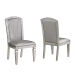 Modern Silver Set of 2 Solid Wood Chairs with Faux Leather Upholstered Seats For Dining Room