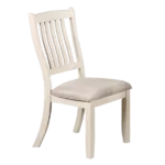 Modern White Set of 2 Solid Wood Slats Backs Chairs with Beige Fabric Cushion Seats For Dining Room