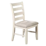 Modern White Set of 2 Solid Wood Ladder Backs Chairs with Beige Fabric Cushion Seats For Dining Room