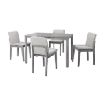 Modern Grey Finish 5pc Dining Set Rectangular Table With 4 Beige Fabric Seat Chair For Dining room