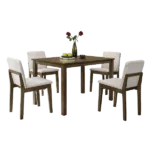 Modern Dark Walnut 5pc Dining Set Rectangular Table With 4 Beige Fabric Chairs For Dining Room