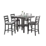Modern Gray Finish 5pc Dining Set SquareTable With Shelves And 4 Cushion Seat Ladder Back Chairs For Dining Room