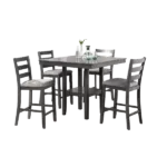 Modern Gray Finish 5pc Dining Set SquareTable With Shelves And 4 Cushion Seat Ladder Back Chairs For Dining Room