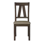 Modern Brown Set of 2 Solid Wood Chairs with Metal Banded Rivets and Cotton Fabric Upholstery For Dining Room
