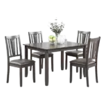 Modern Grey Finish 5pc Dining Set Rectangular Wooden Top Table With 4 Upholstered Cushion Chairs For Dining room