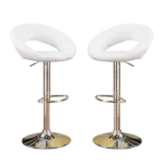 Modern Set of 2 White Faux Leather Adjustable Height Stools with Swivel Design, Chrome Base For Dining Room
