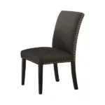 Modern Ash Black Set of 2 Solid Wood Chairs With Poly Fiber Nail Heads Cushion Seat For Dining Room