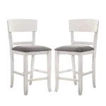 Modern White Set of 2 Solid Wood Dining Chairs With Gray Padded Fabric Seat For Dining Room
