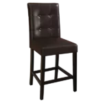 Modern Brown Set of 2 Solid Wood Chairs Faux Leather Seat with Tufted Back For Dining Room