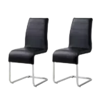 Modern Set of 2 Black Padded Leatherette Chairs with Metal Chrome Legs For Dining Room