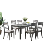 Modern Antique Grey Finish 7pc Dining Set Rectangular Table of Wooden Top And 6 Cushion Seats Chairs For Dining Room