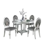 Modern Silver Set of 2 Solid Wood Dining Chairs With Dark Gray Cushioned Seats For Dining Room
