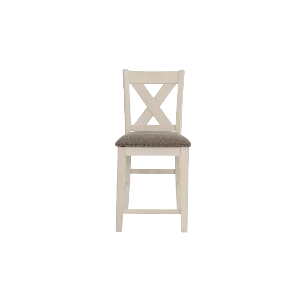Modern Cream White Set of 2 Solid Wood Chairs with X-Back Design Cushion Seat For Dining Room