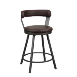 Modern Black 2pc Metal Base Chairs with Brown Faux Leather Seat For Dining Room
