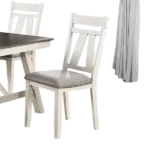 Modern White Set of 2 Solid Wood Chair With Gray Fabric Cushioned Seats For Dining Room