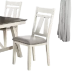 Modern White Set of 2 Solid Wood Chair With Gray Fabric Cushioned Seats For Dining Room