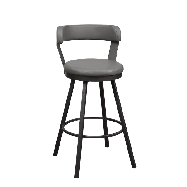 Modern Grey 2pc Metal Base Chairs with Grey Faux Leather Seat For Dining Room