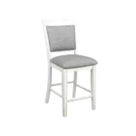 Modern White & Gray  Linen 2pc Solid Wood Chair Bar Stool with Footrest For Dining Room