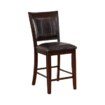 Modern Brown Solid Wood Low Back Stool Chair with Faux Leather Seat For Dining Room