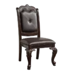 Modern Brown Espresso Solid Wood Dining Chair with Faux Leather Seat and Back Button Tufting For Dining Room