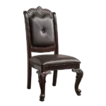 Modern Brown Espresso Solid Wood Dining Chair with Faux Leather Seat and Back Button Tufting For Dining Room