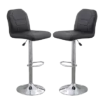 Modern Set of 2 Adjustable Black Faux Leather Bar stool Chair with Clean Lines Seat and Chrome Base For Dining Room