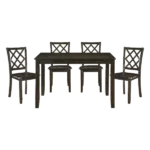 Modern Charcoal Finish 5pc Dining Set Rectangular Table With 4 Lattice-Back Chairs Wooden For Dining Room