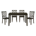 Modern Charcoal Finish 5pc Dining Set Rectangular Table With 4 Lattice-Back Chairs Wooden For Dining Room