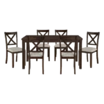 Modern Dark Chery Finish 7pc Dining Set Rectangular Table and 6 Upholstery Chairs For Dining Room