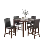 Modern Espresso Finish 5pc Dining Set Square Table of Faux Marble Top With 4 Cushions Chairs Faux Leather For Dining Room