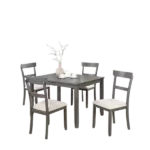 Modern Gray 5pc Dining Set Rectangular Wooden Top Table and 4 Cushions Seats Ladder Back Chairs For Dining Room