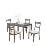 Modern Gray 5pc Dining Set Rectangular Wooden Top Table and 4 Cushions Seats Ladder Back Chairs For Dining Room