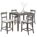 Modern Gray 5pc Dining Set Rectangular Wooden Top Table and 4 Cushions Seats Ladder Back Chairs For Dining Room