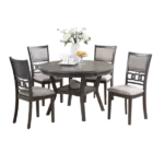 Modern Grey Finish 5pc Dining Set Round Table With 4 Rubberwood Chairs For Dining Room